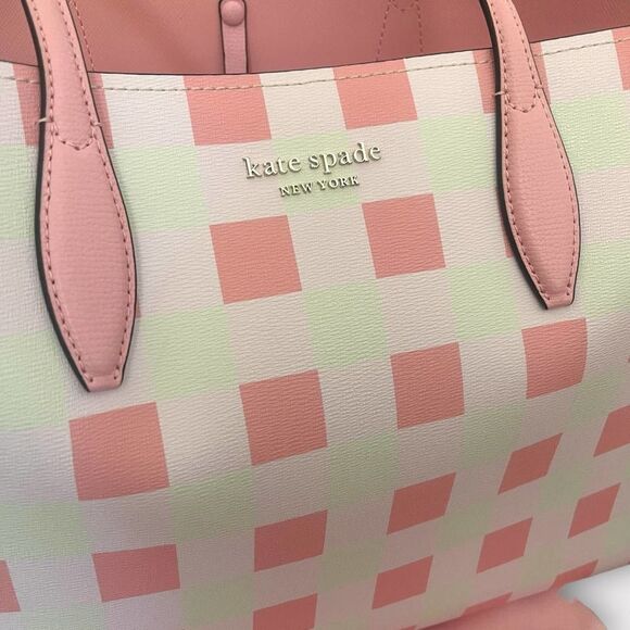 Kate Spade Pink Bag New York All Day Large Tote, Grapefruit Soda Gingham - Picture 3 of 10